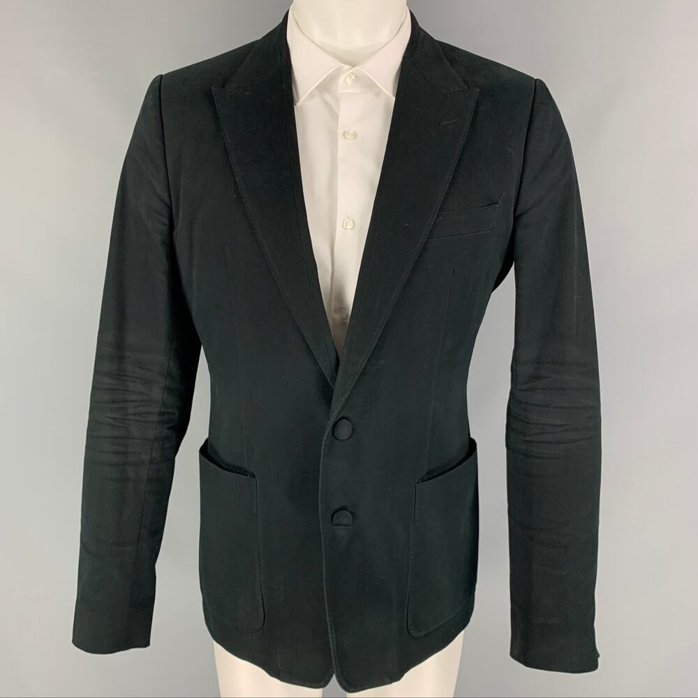 DOLCE & GABBANA Size 40 Black Cotton Blend Notch Lapel Sport Coat